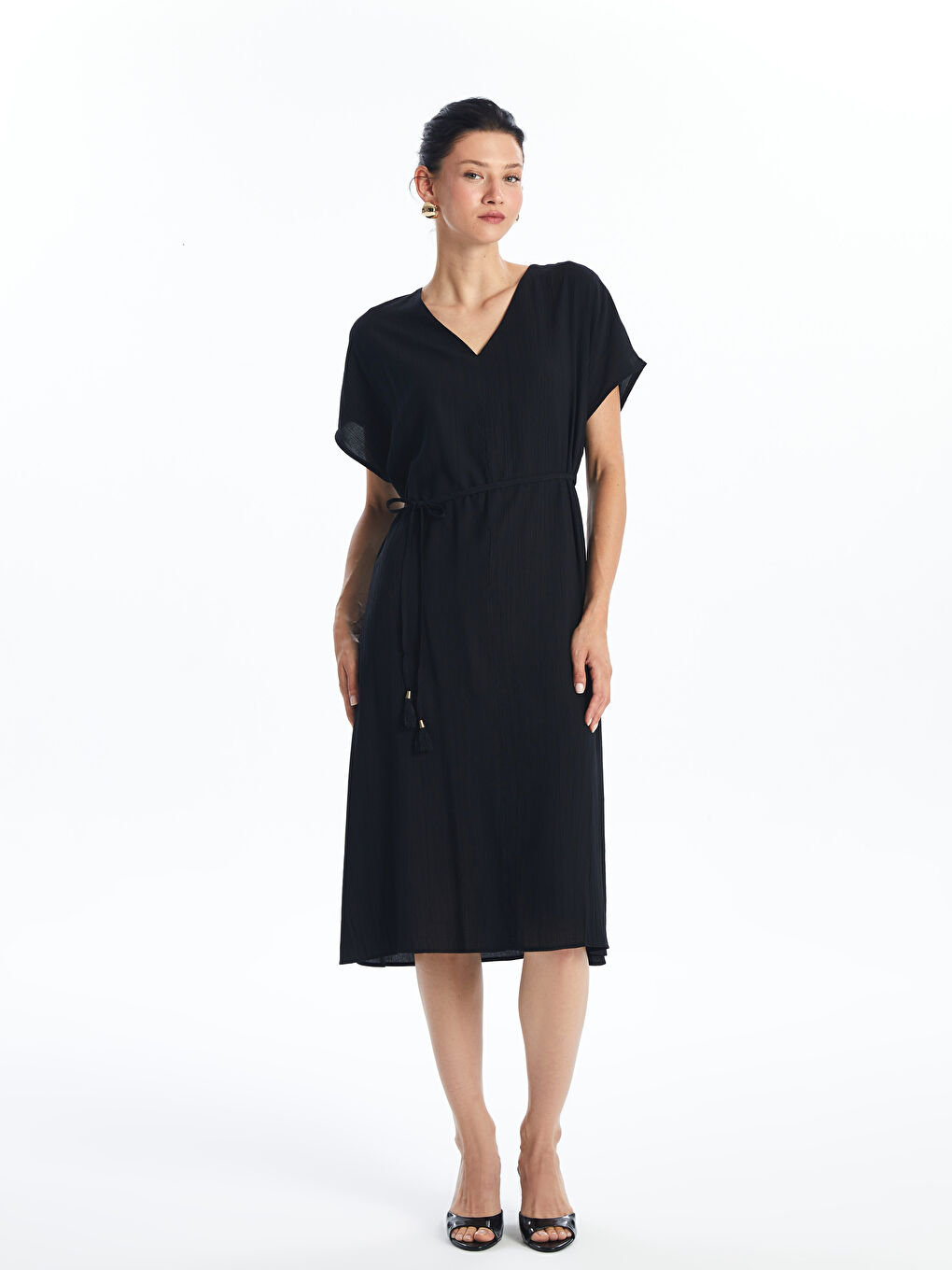 V Neck Plain Short Sleeve Women's Dress -S4JA73Z8-CVL
