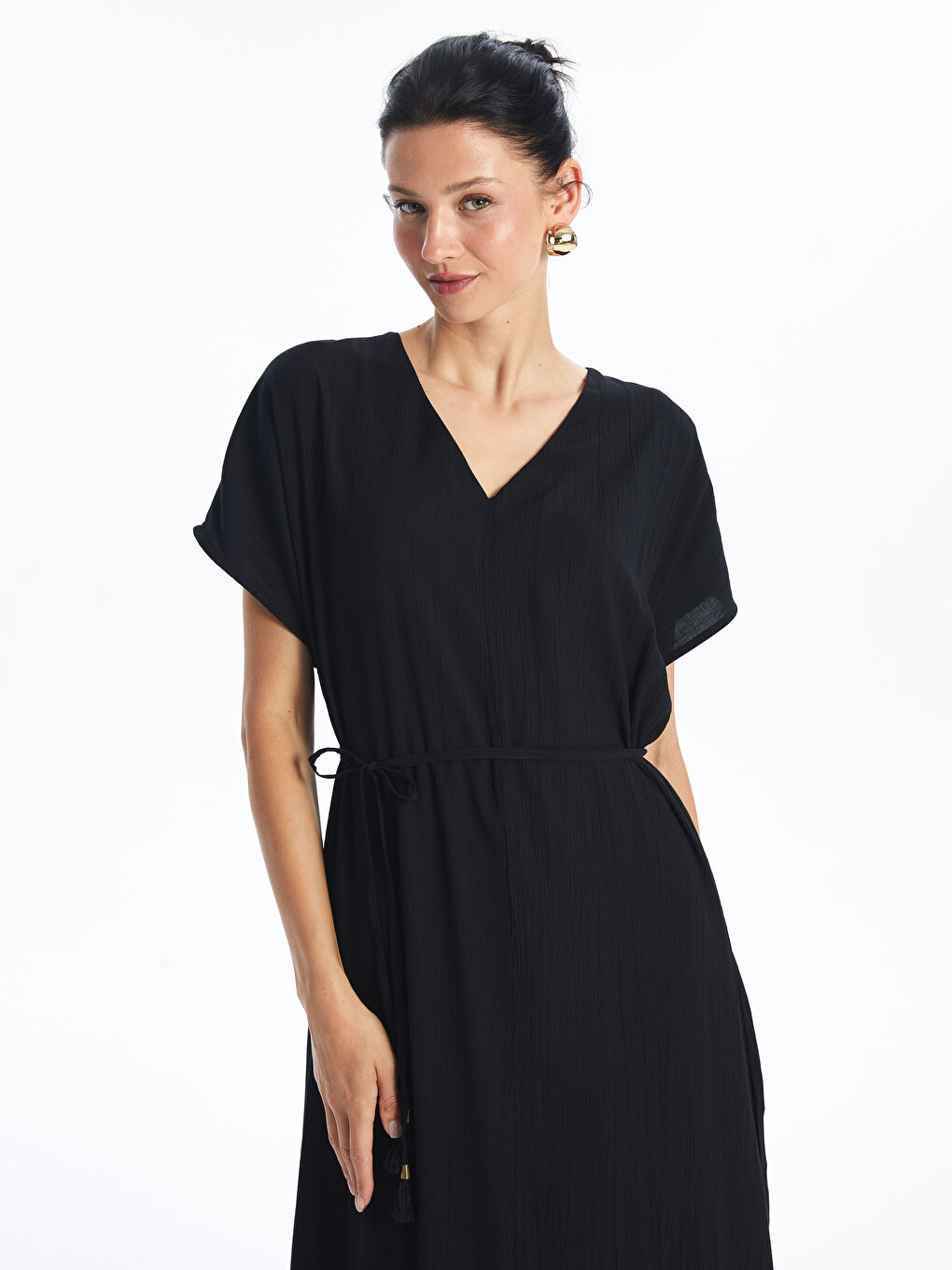 V Neck Plain Short Sleeve Women's Dress -S4JA73Z8-CVL