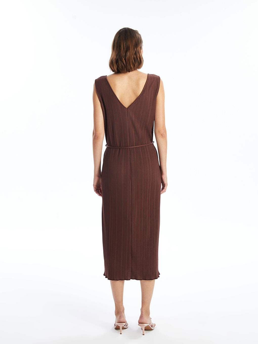 فستان سادة بياقة على شكل حرف V للسيدات-3