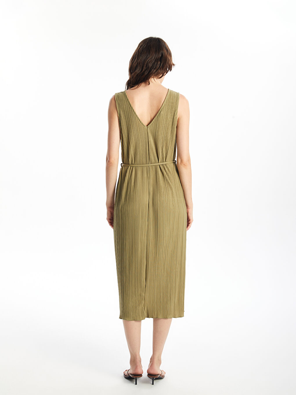 فستان سادة بياقة على شكل حرف V للسيدات-3