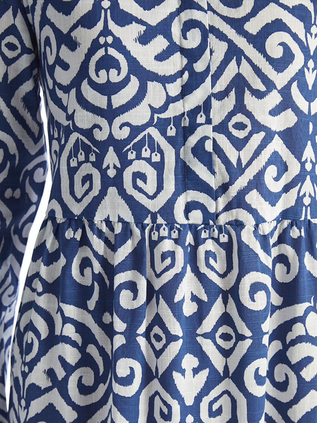 Collared Neck Patterned Long Sleeve Women's Dress-3