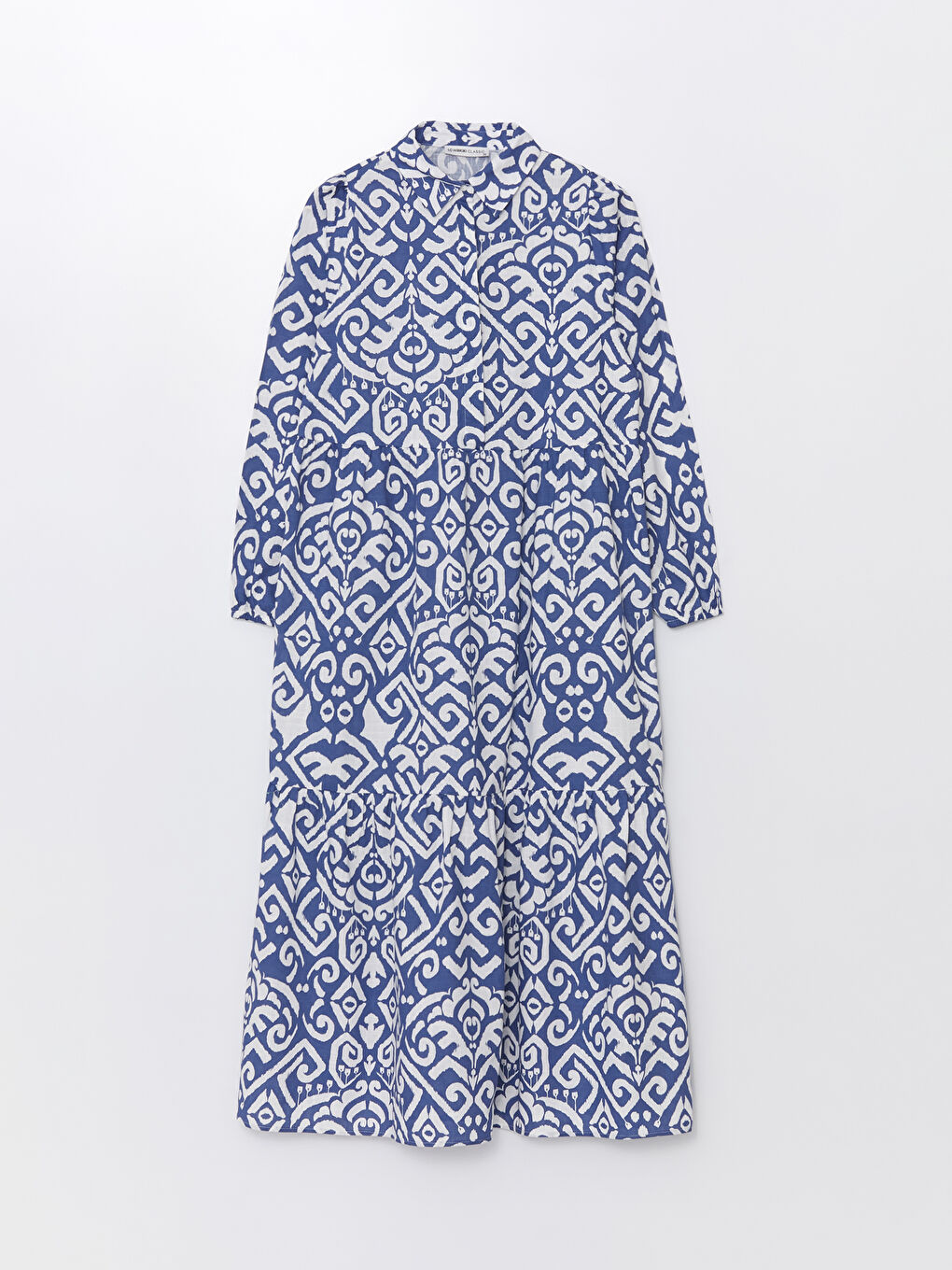 Collared Neck Patterned Long Sleeve Women's Dress-5