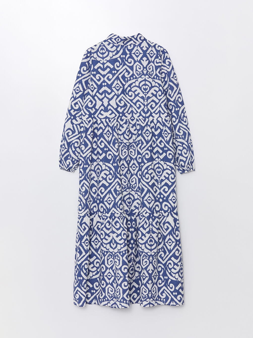 Collared Neck Patterned Long Sleeve Women's Dress-6