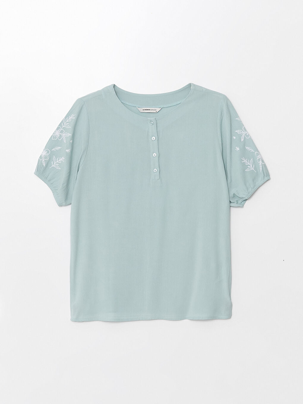 Crew Neck Embroidered Short Sleeve Women's Blouse -S4JB20Z8-FGT