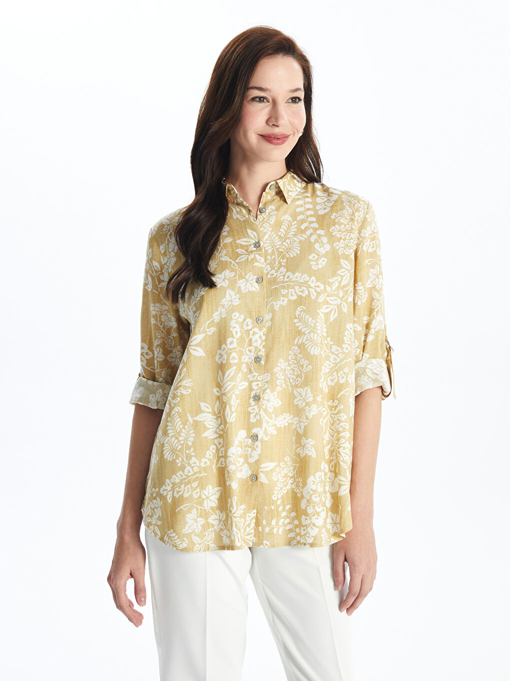 Patterned Linen Blend Women's Shirt Tunic -S4JB22Z8-LUE