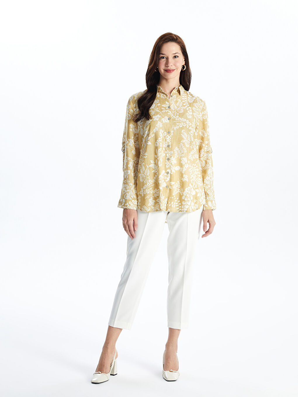 Patterned Linen Blend Women's Shirt Tunic -S4JB22Z8-LUE