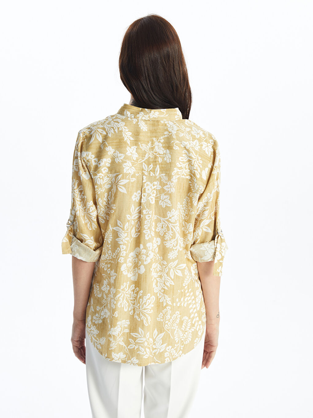 Patterned Linen Blend Women's Shirt Tunic -S4JB22Z8-LUE