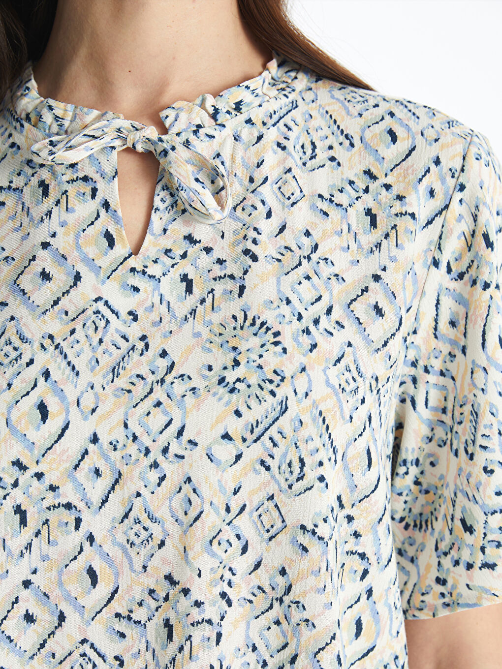 Lapel Collar Patterned Short Sleeve Women's Blouse -S4JB37Z8-LRA