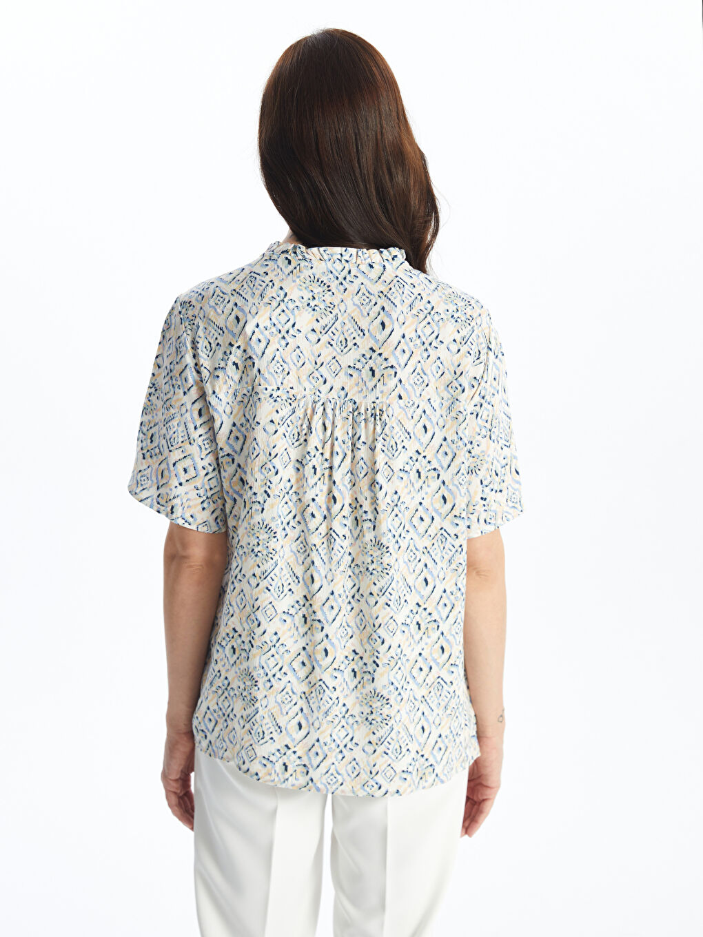Lapel Collar Patterned Short Sleeve Women's Blouse -S4JB37Z8-LRA