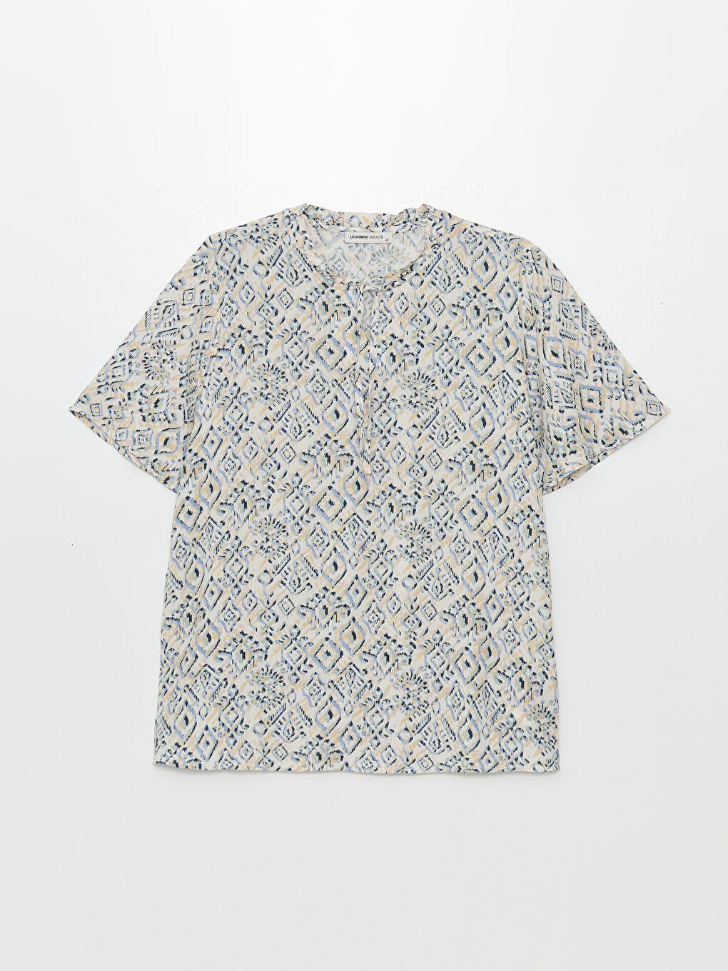 Lapel Collar Patterned Short Sleeve Women's Blouse -S4JB37Z8-LRA