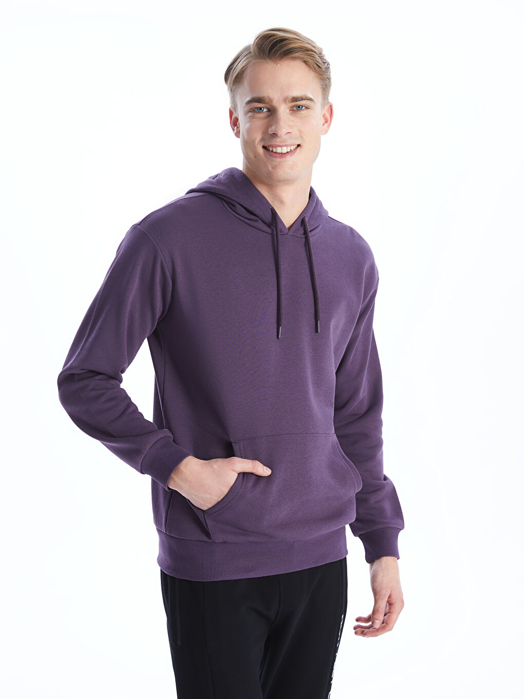 LCW Casual Koyu Mor Uzun Kollu Erkek Hoodie - 1