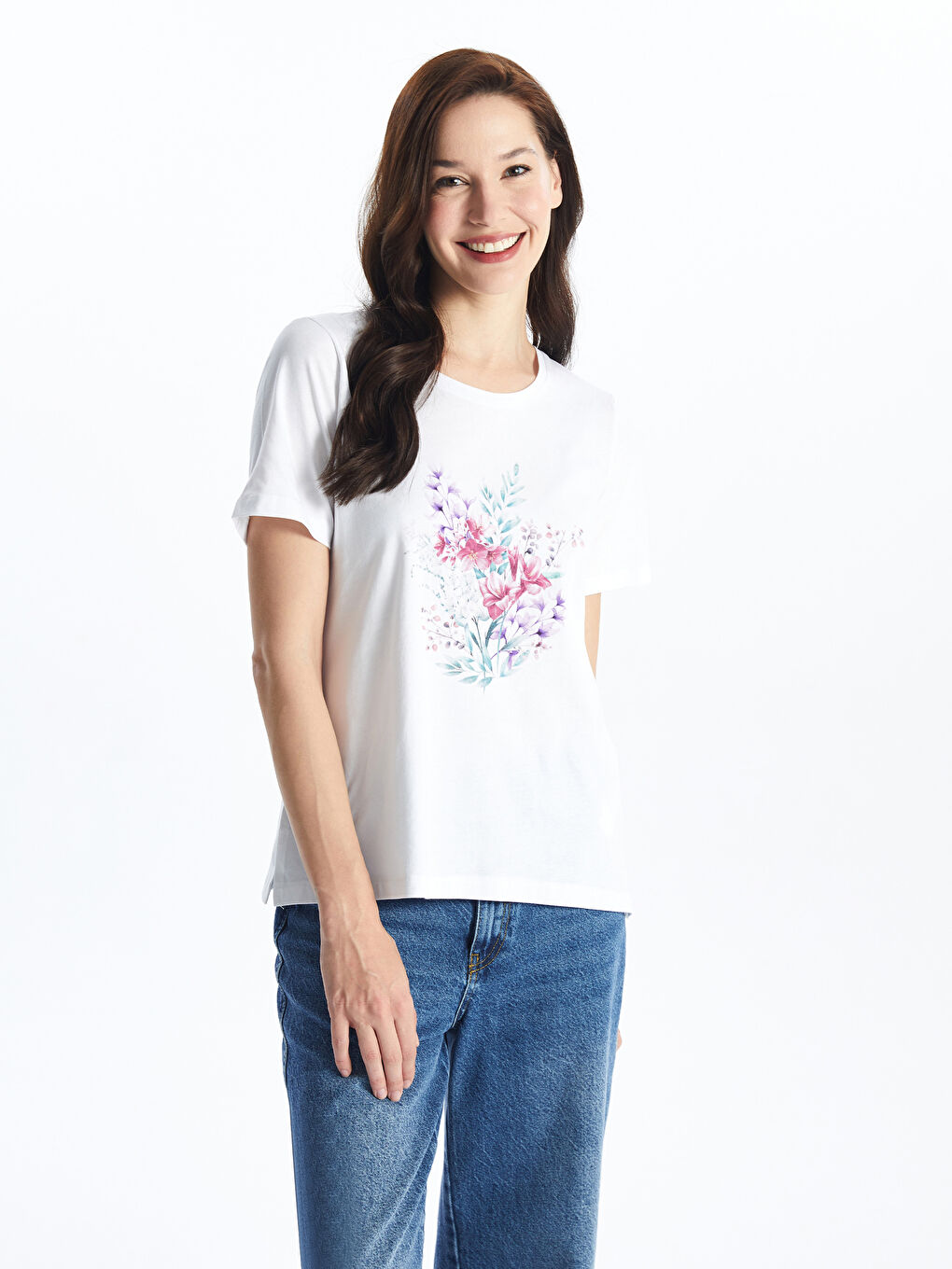 Crew Neck Printed Short Sleeve Women's T-shirt -S4JB56Z8-FFB
