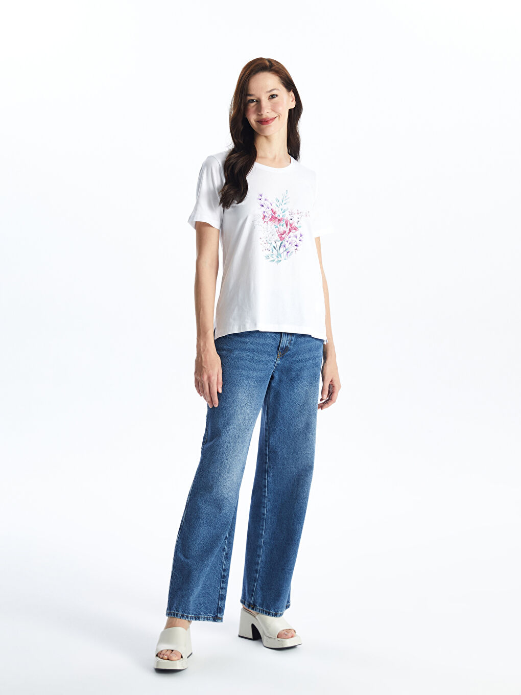 Crew Neck Printed Short Sleeve Women's T-shirt -S4JB56Z8-FFB