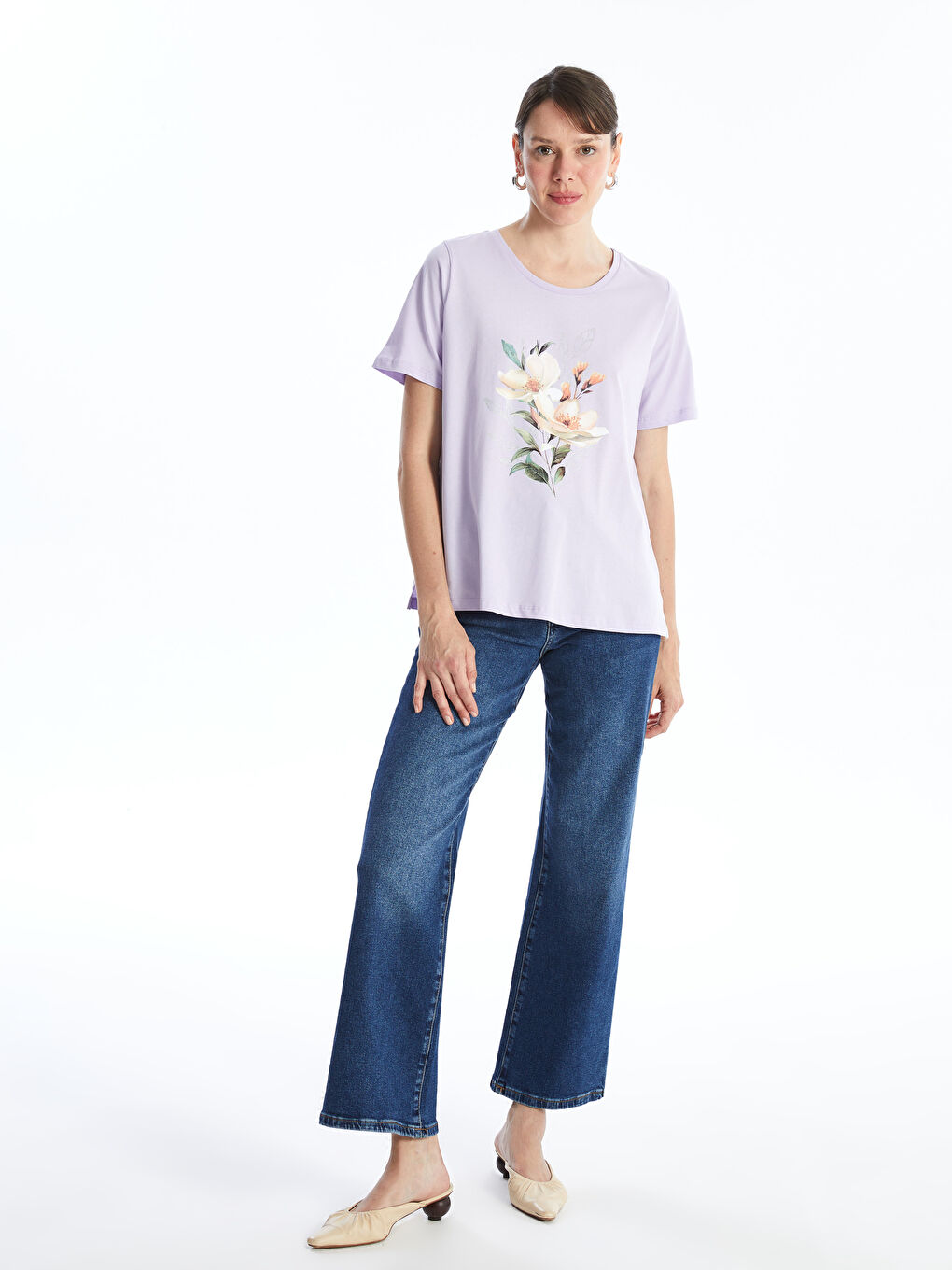 Crew Neck Printed Short Sleeve Women's T-shirt -S4JB56Z8-G0W