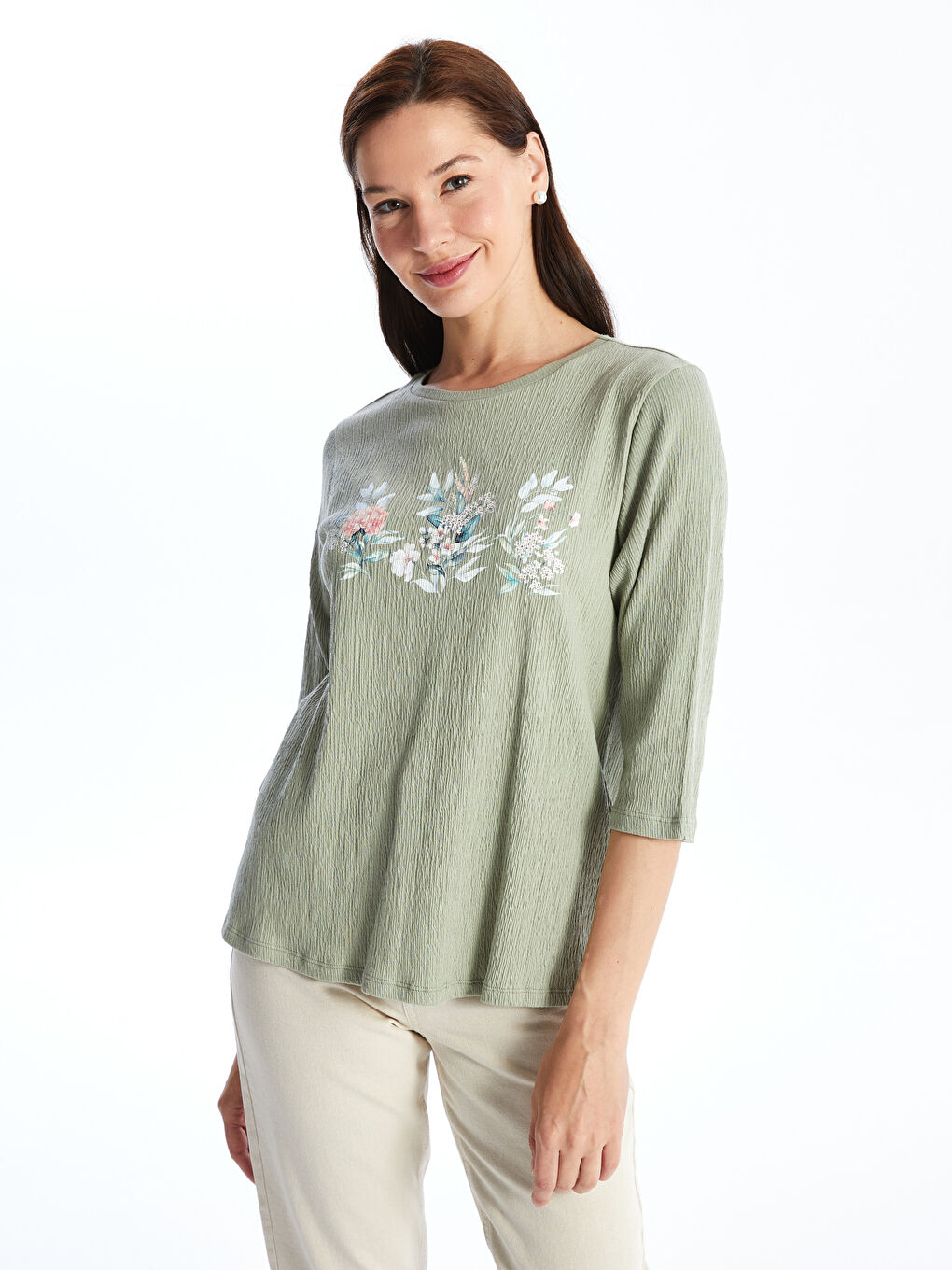 Crew Neck Floral Printed Women's Blouse -S4JB57Z8-FLL