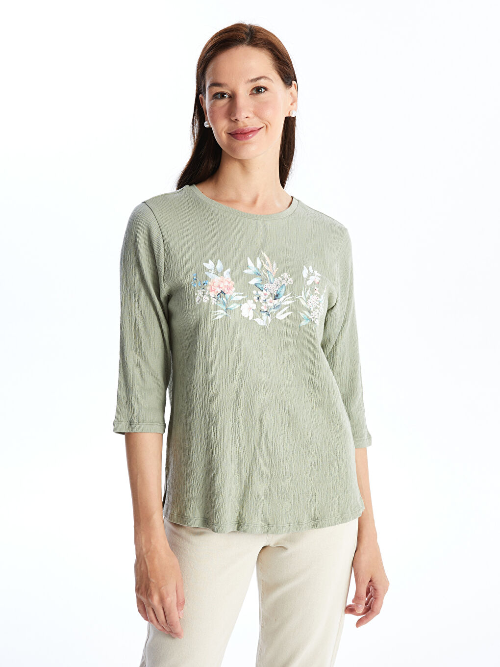 Crew Neck Floral Printed Women's Blouse -S4JB57Z8-FLL