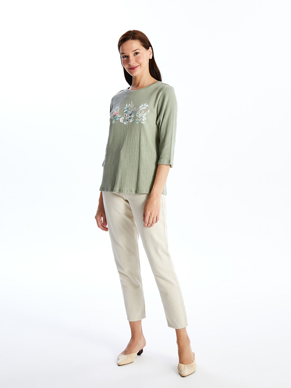 Crew Neck Floral Printed Women's Blouse -S4JB57Z8-FLL