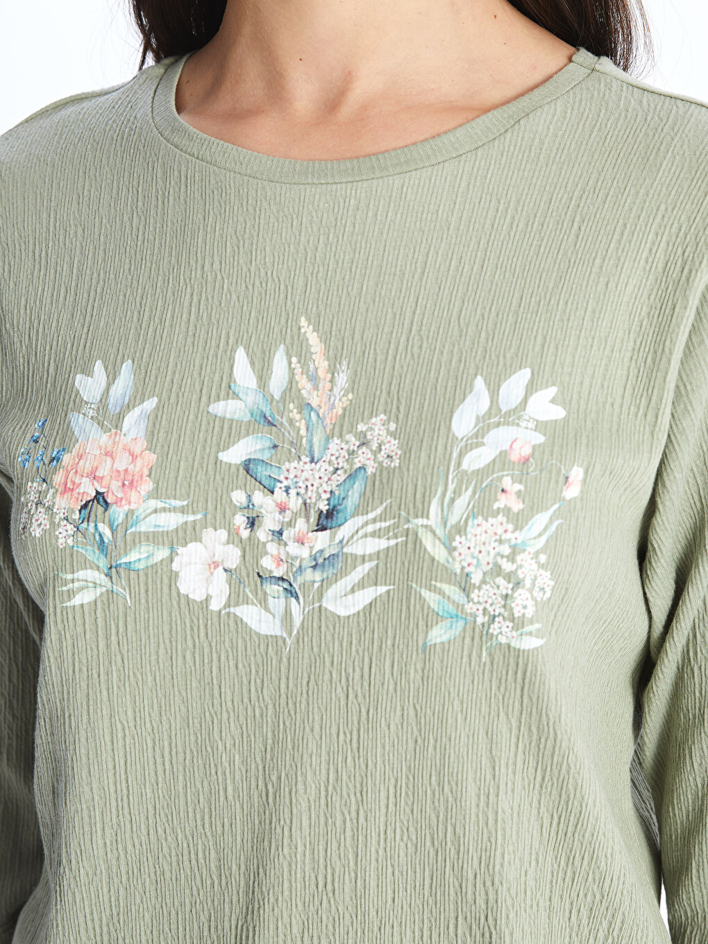 Crew Neck Floral Printed Women's Blouse -S4JB57Z8-FLL