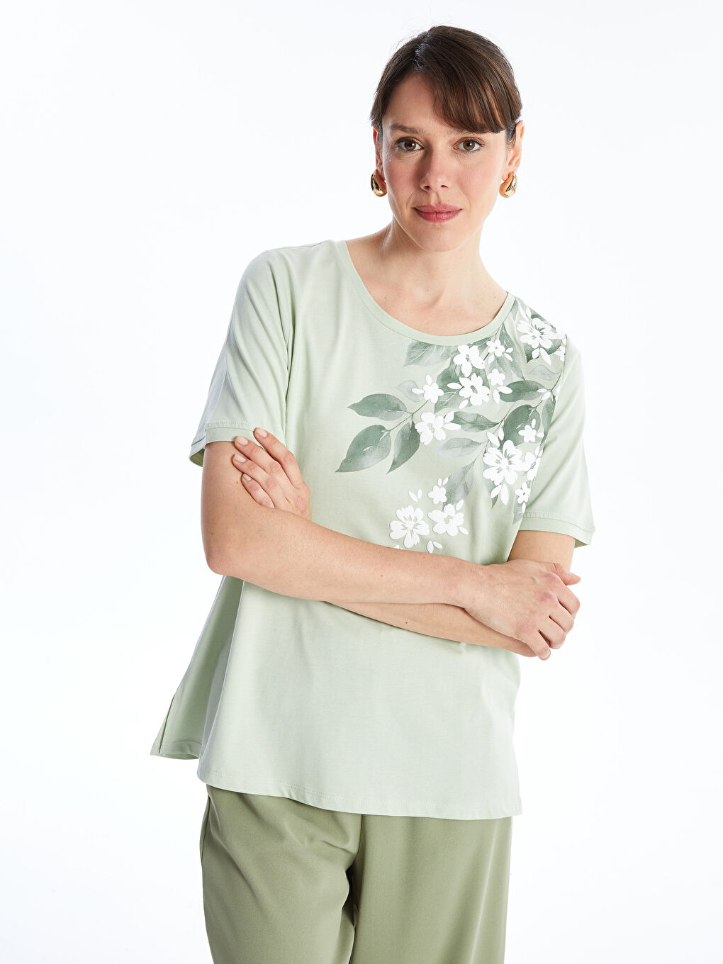 Crew Neck Printed Short Sleeve Women's T-shirt -S4JB58Z8-G8D