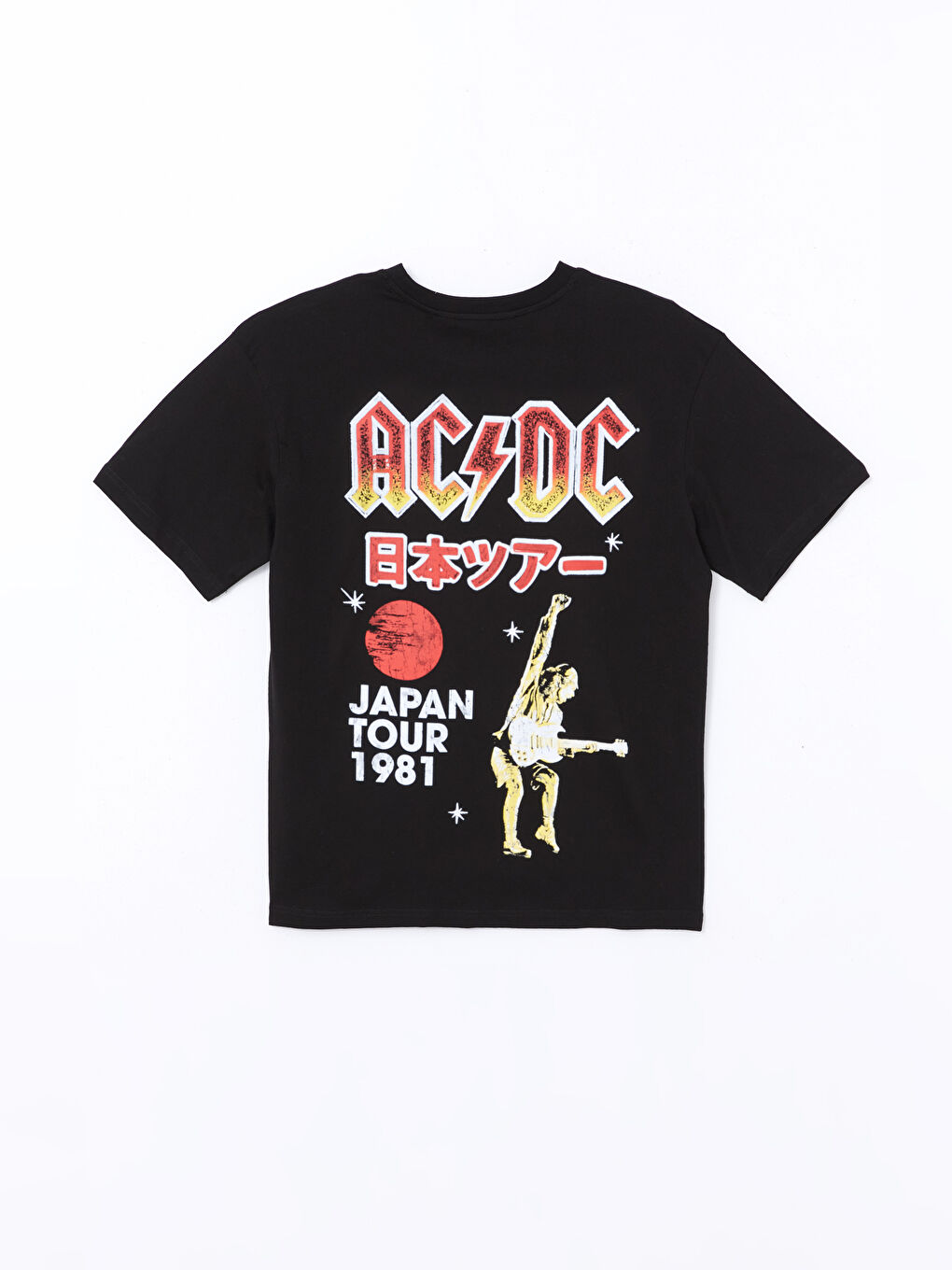 XSIDE Yeni Siyah Bisiklet Yaka Kısa Kollu AC/DC Baskılı Penye Erkek Tişört - 6