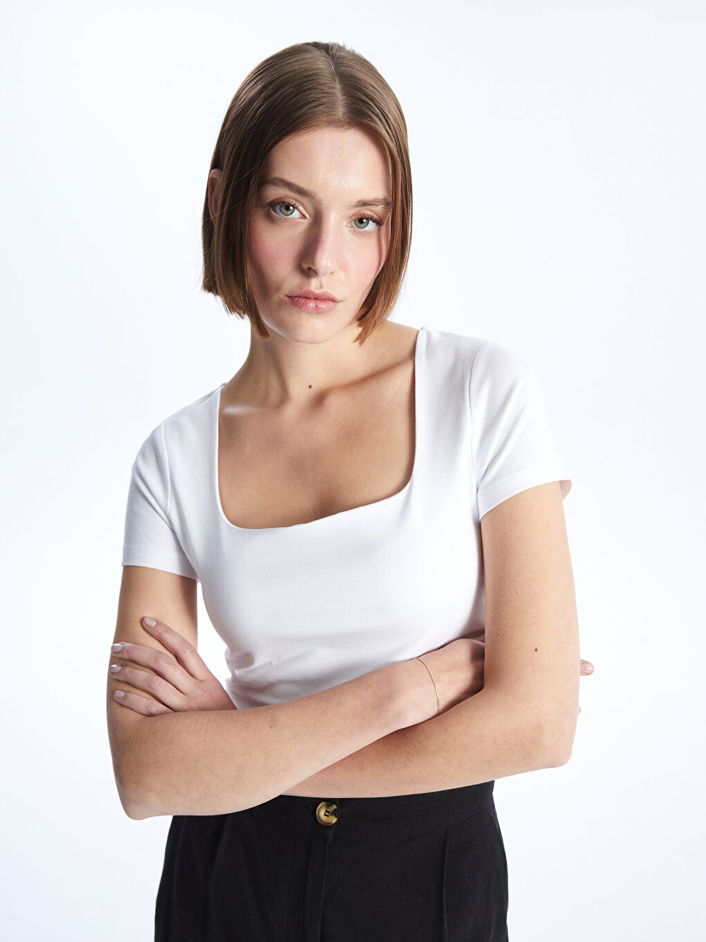 Square Neck Straight Short Sleeve Women T-Shirt -S4JB80Z8-Q6K