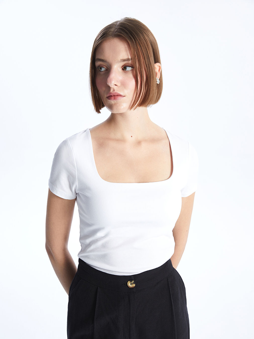 Square Neck Straight Short Sleeve Women T-Shirt -S4JB80Z8-Q6K