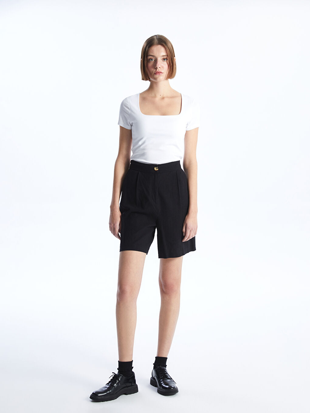 Square Neck Straight Short Sleeve Women T-Shirt -S4JB80Z8-Q6K