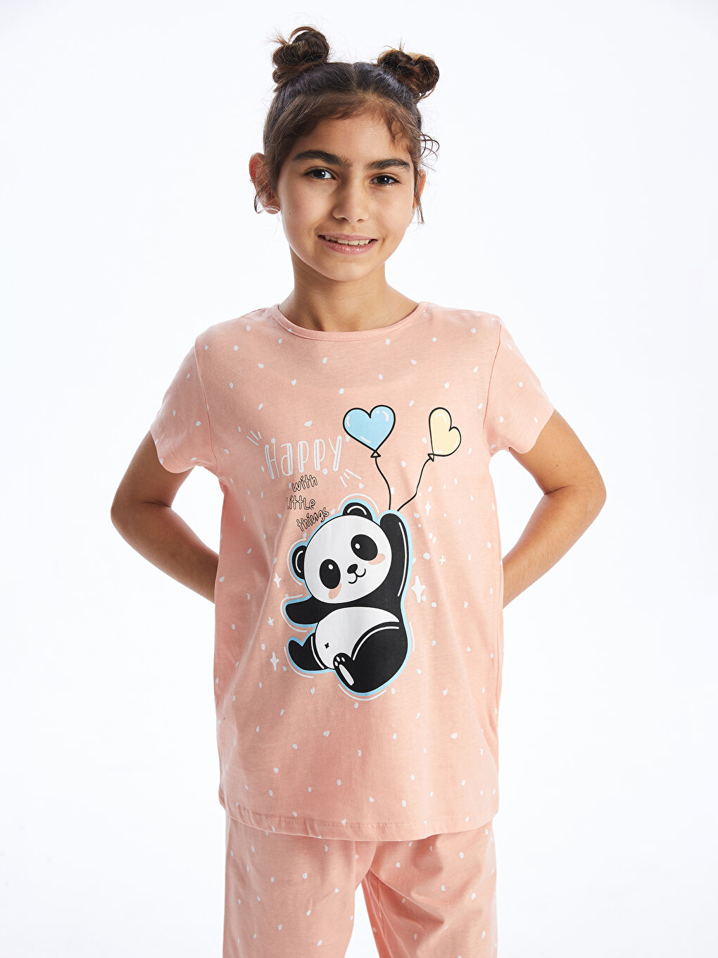 Pembe Bisiklet Yaka Baskılı Kısa Kollu Kız Çocuk Pijama Takımı-2