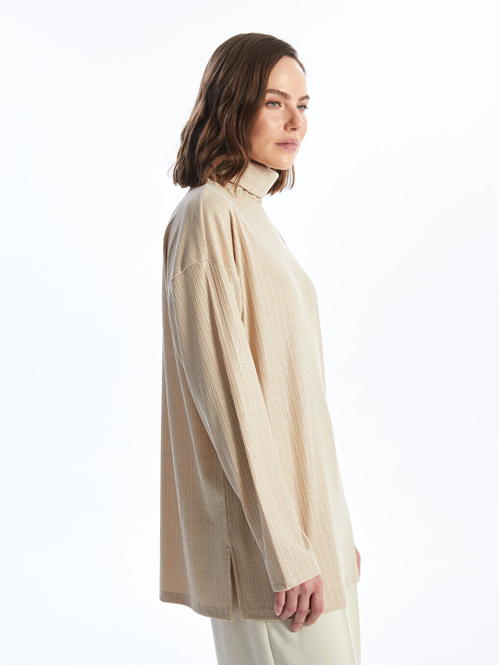 Turtleneck Bright Look Long Sleeve Oversize Women's Tunic -S4JC46Z8-FFG