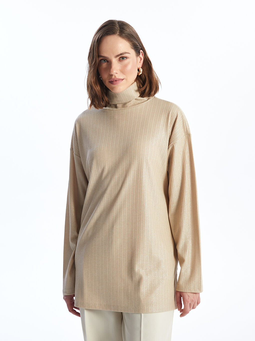 Turtleneck Bright Look Long Sleeve Oversize Women's Tunic -S4JC46Z8-FFG
