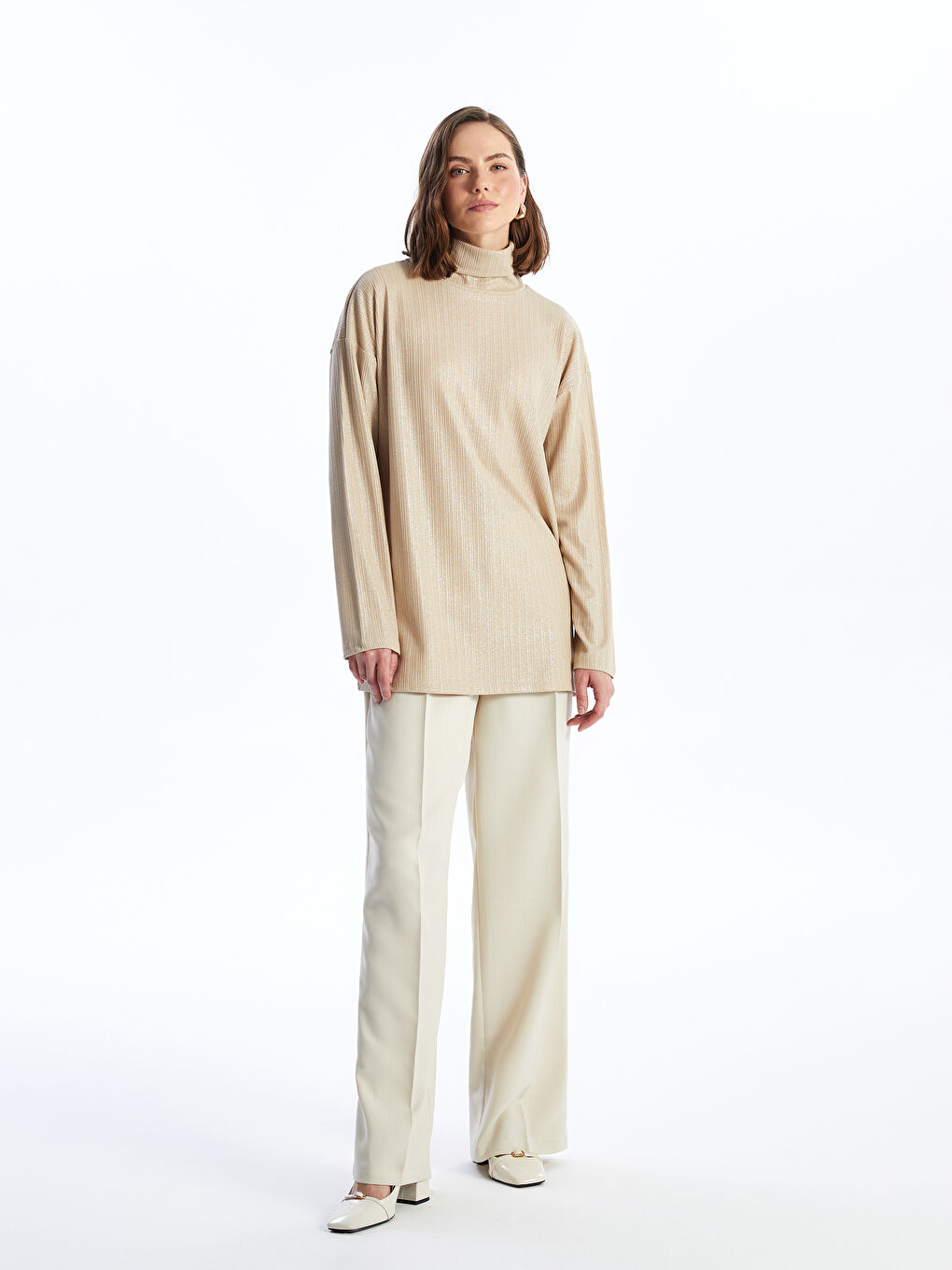Turtleneck Bright Look Long Sleeve Oversize Women's Tunic -S4JC46Z8-FFG