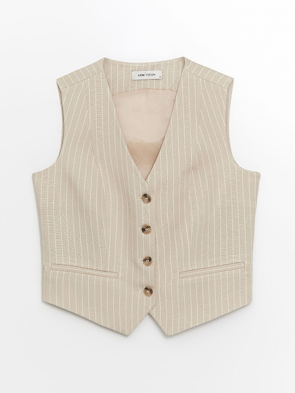 V-ს ფორმის დეკოლტე ზოლიანი ლინენის ნაზავი ქალებისთვის კლასიკური კოსტუმის ჟილეტი-5