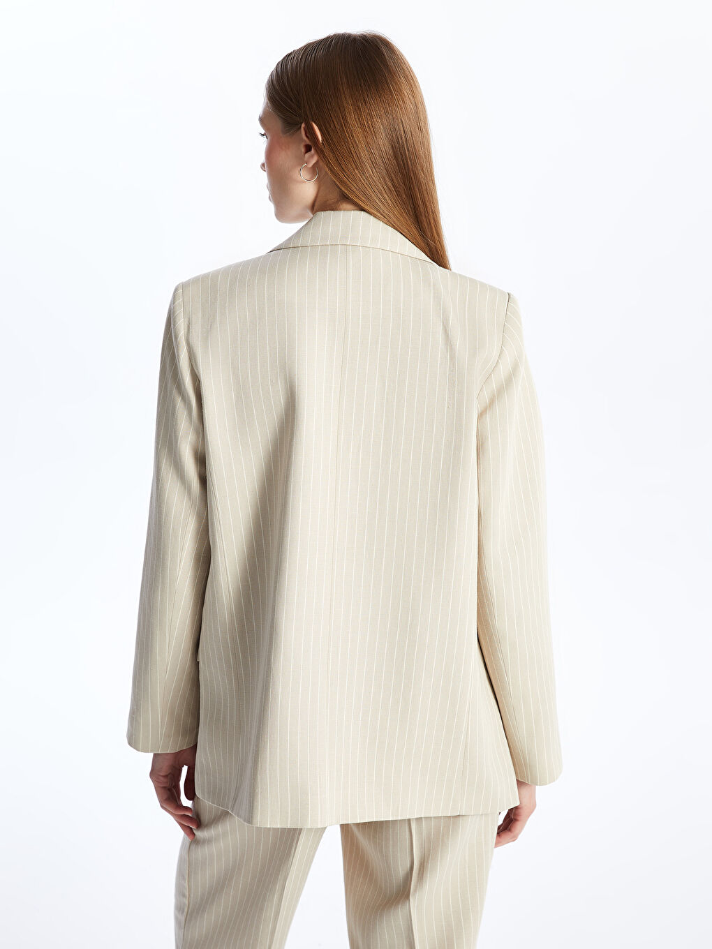 Women's Striped Long Sleeve Linen Blend Blazer Jacket -S4JC69Z8-ELZ