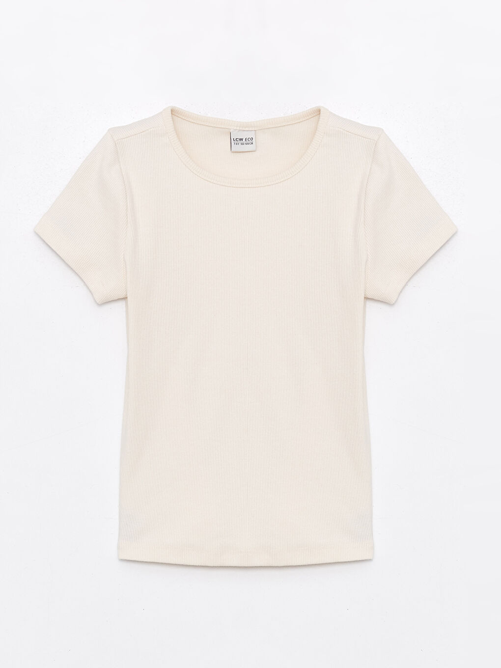 Ekru Bisiklet Yaka Basic Kısa Kollu Kız Çocuk Tişört
