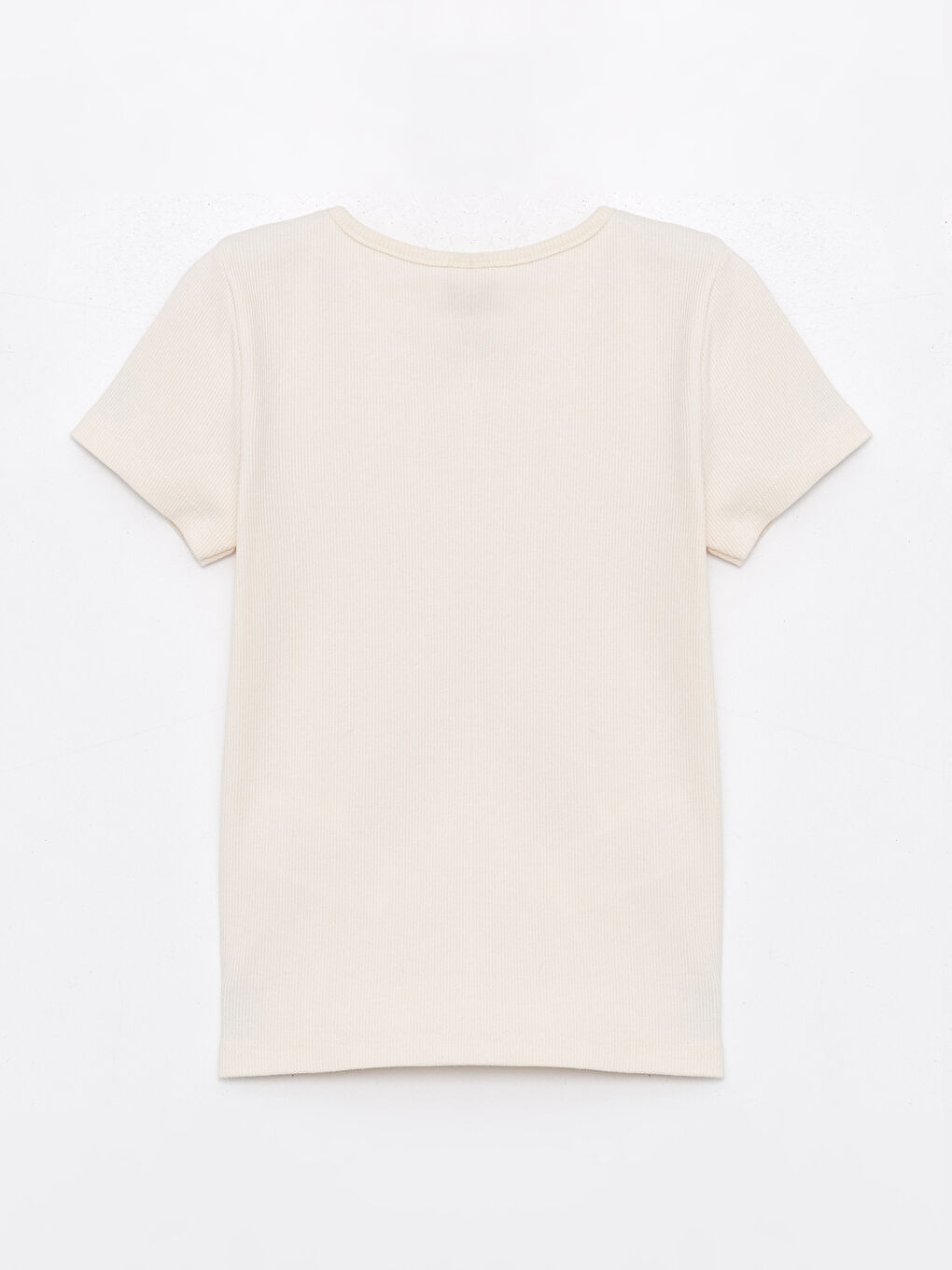 Ekru Bisiklet Yaka Basic Kısa Kollu Kız Çocuk Tişört-1
