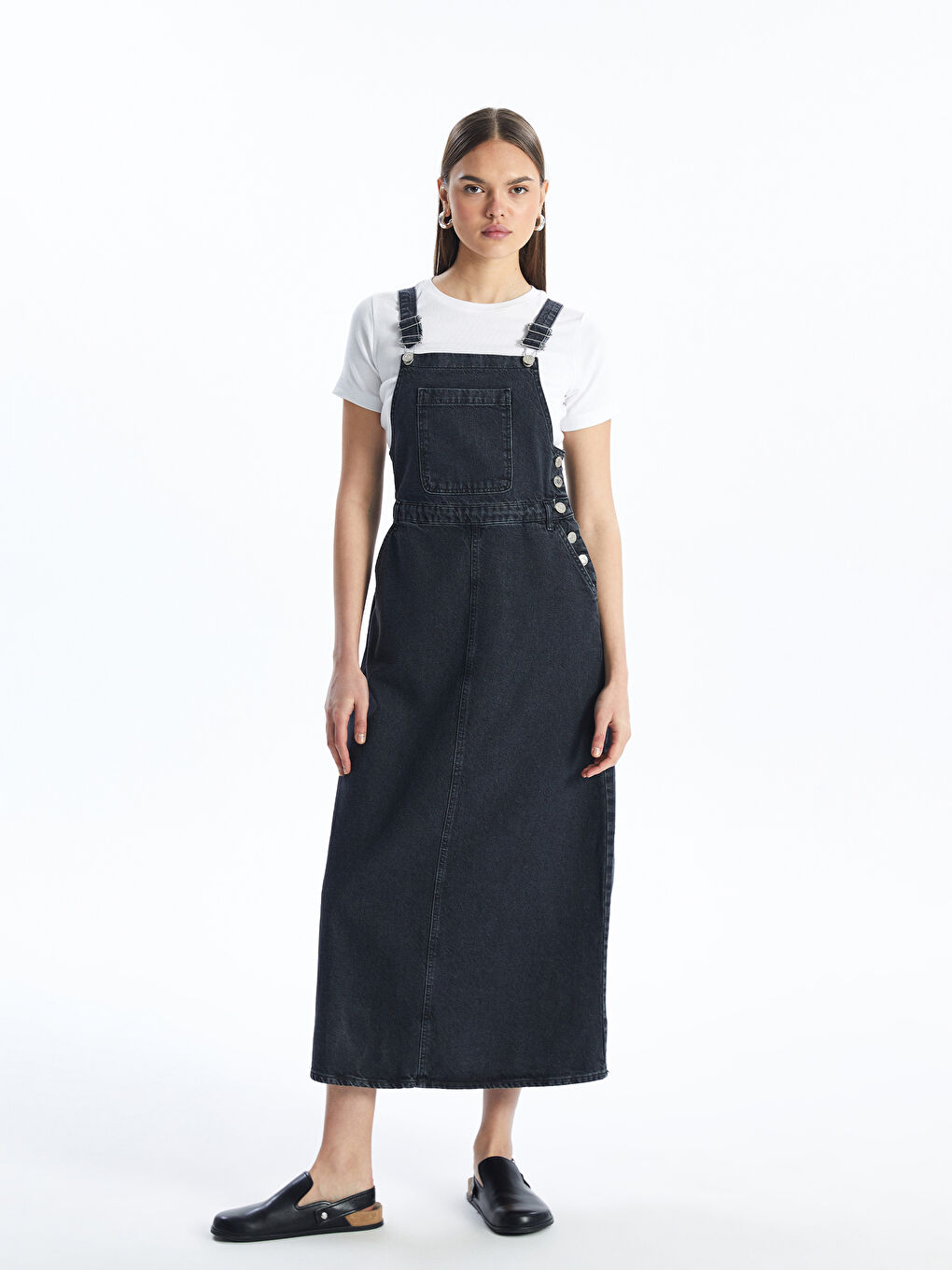 Square Collar Strappy Women's Denim Dungaree Dress -S4JD10Z8-326