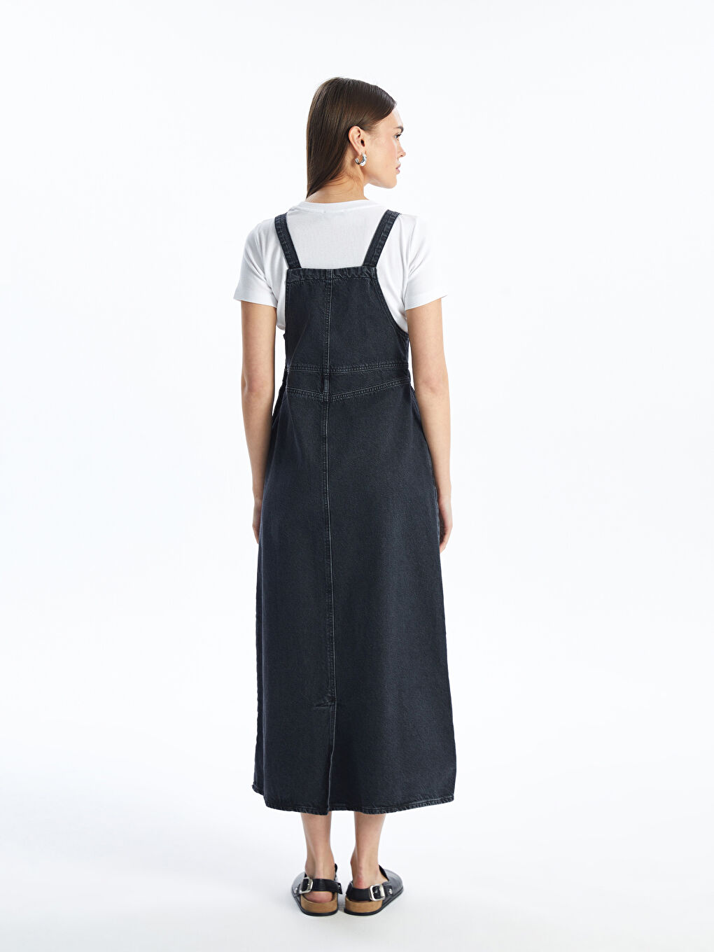 Square Collar Strappy Women's Denim Dungaree Dress -S4JD10Z8-326