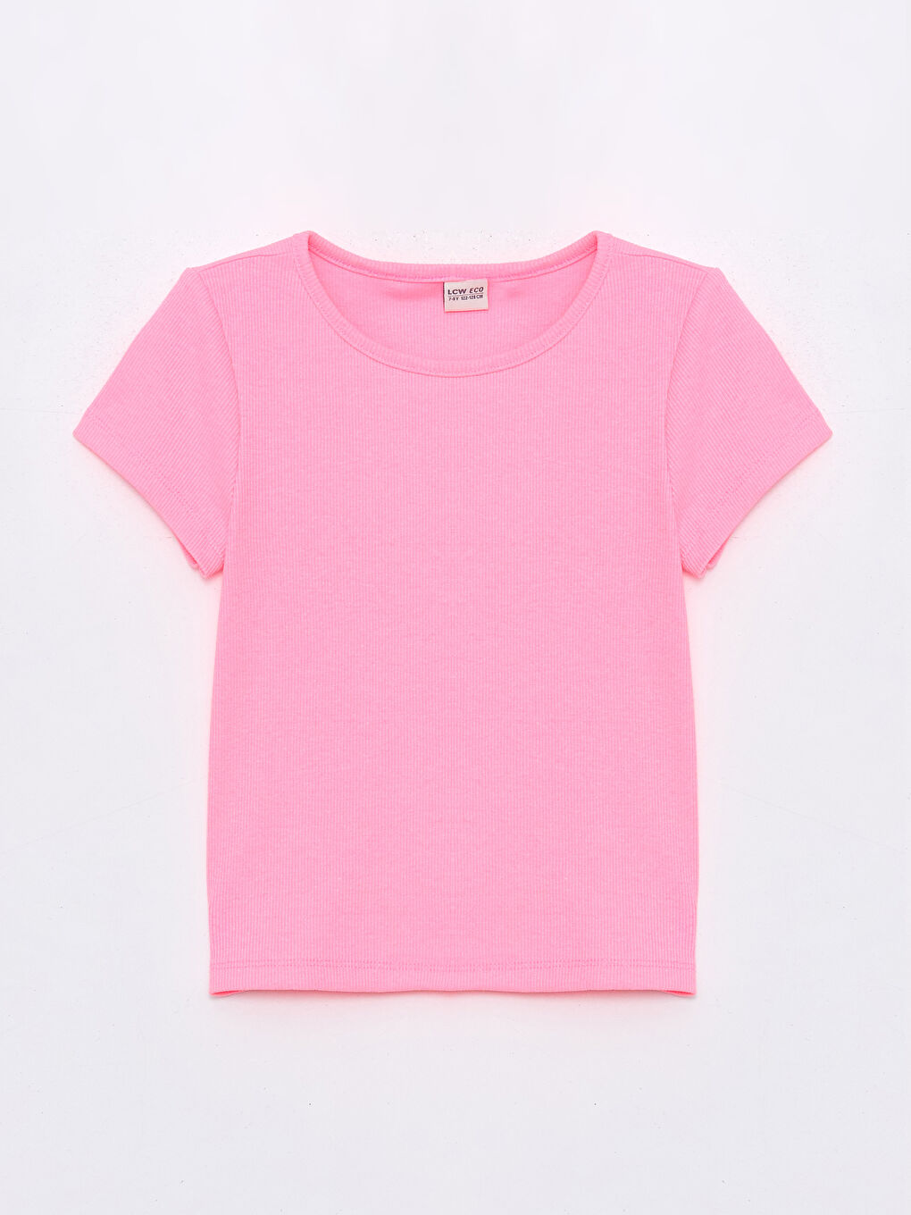 Pembe Bisiklet Yaka Basic Kısa Kollu Kız Çocuk Tişört