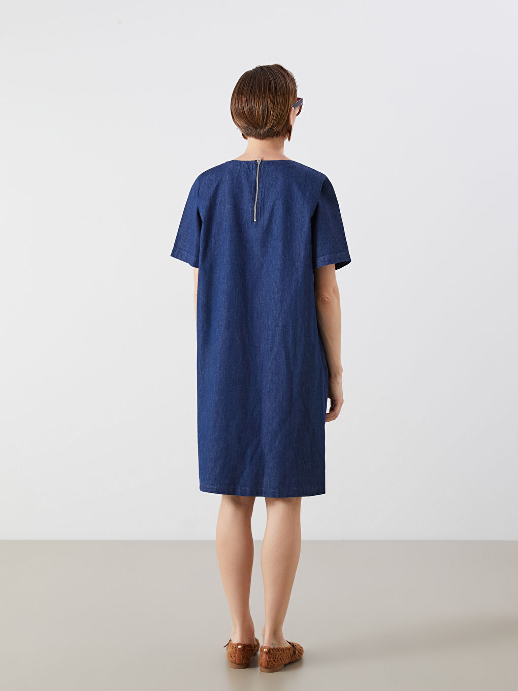 LCWAIKIKI Classic Crew Neck Denim Dress -S4JD47Z8-309