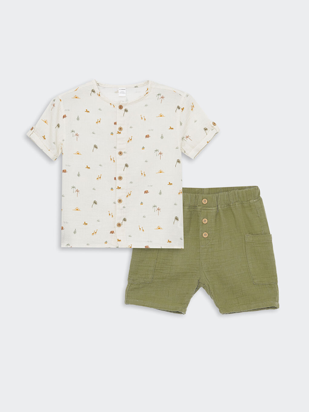 Grandad Collar Short Sleeve Baby Boy Shirt and Shorts Set -S4JD68Z1-LQA