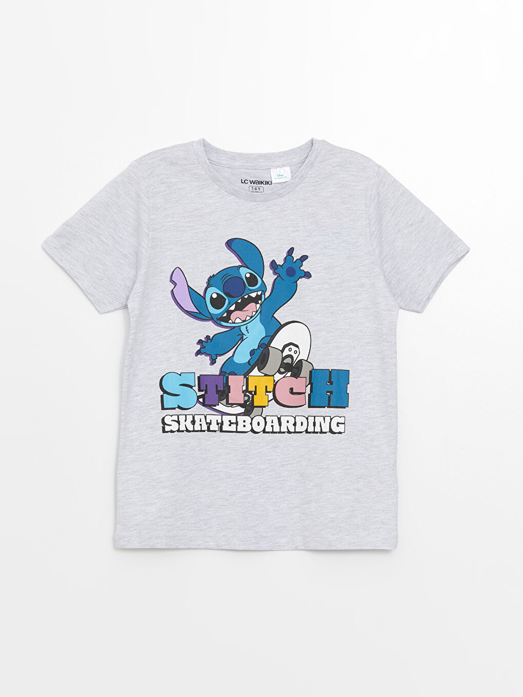 LCW Kids Gri Bisiklet Yaka Stitch Baskılı Erkek Çocuk Pijama Üst