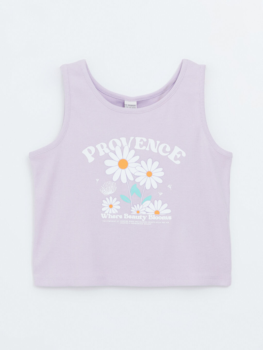 تيشيرت بدون أكمام مطبوع بياقة دائرية للبنات