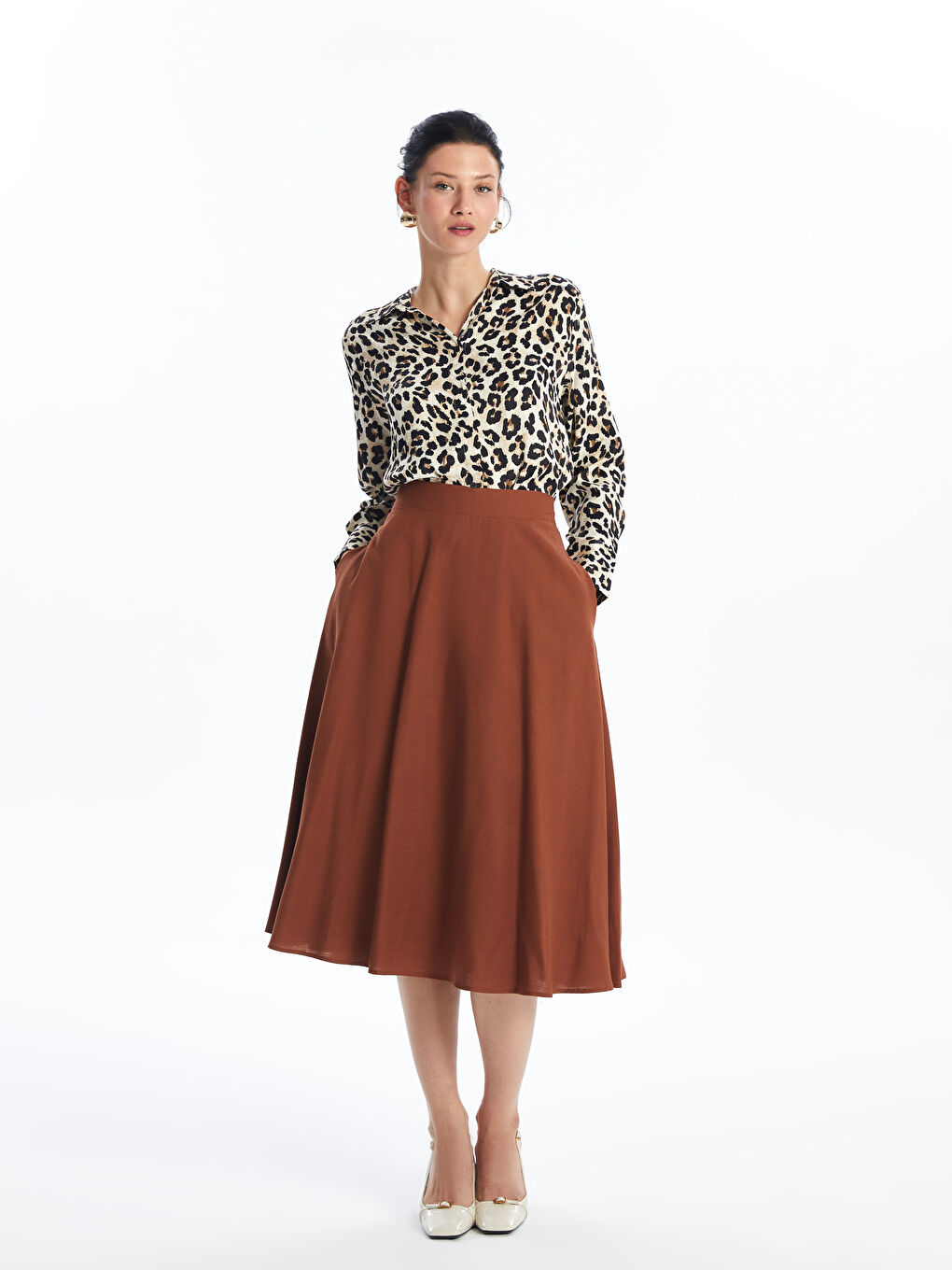 Plain Linen Blend Women's Skirt with Elastic Waist -S4JE34Z8-JSE