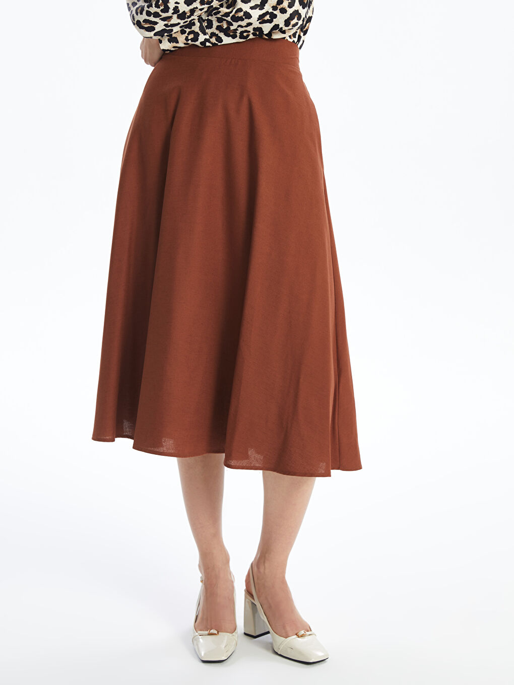 Plain Linen Blend Women's Skirt with Elastic Waist -S4JE34Z8-JSE