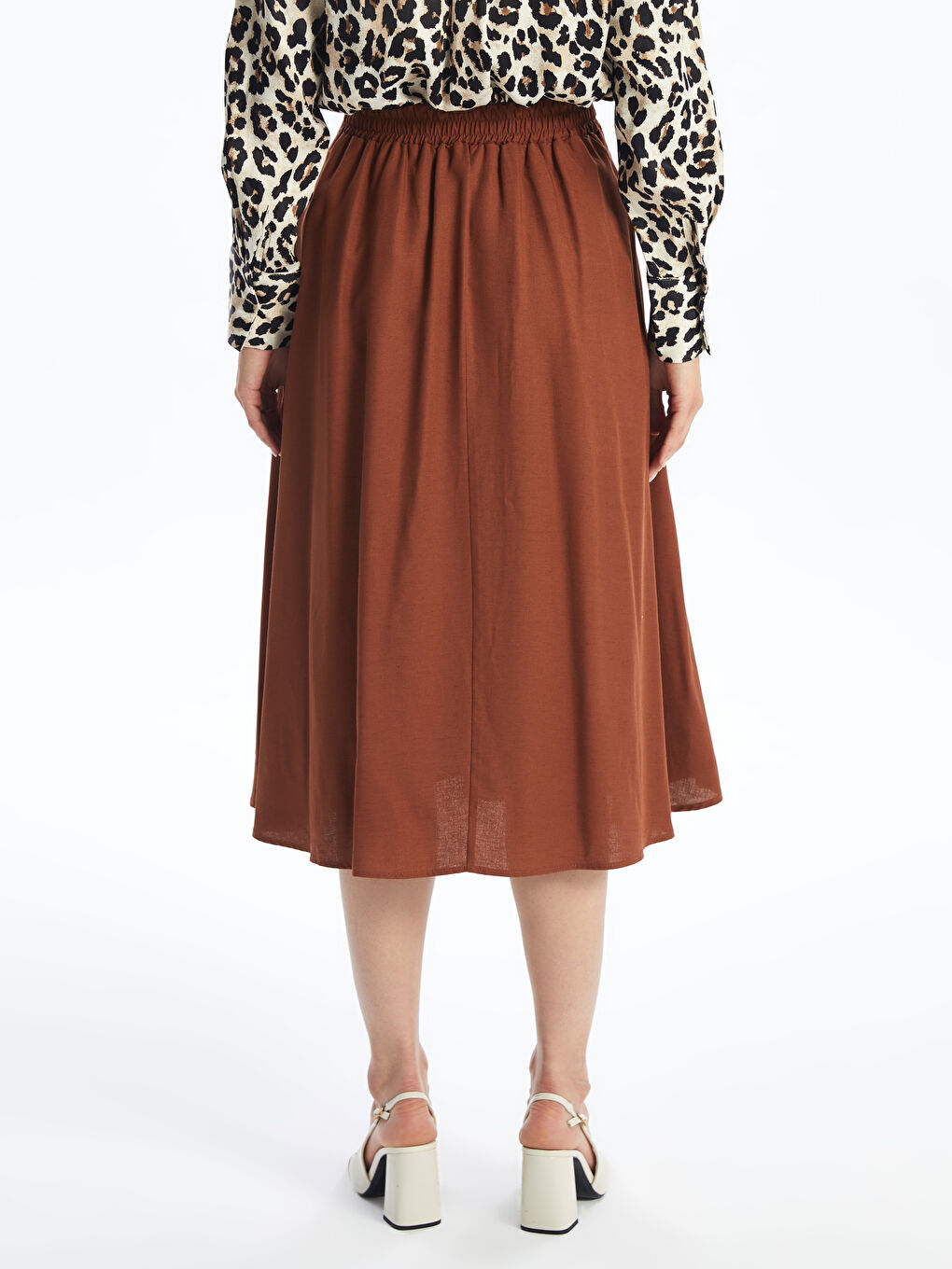 Plain Linen Blend Women's Skirt with Elastic Waist -S4JE34Z8-JSE