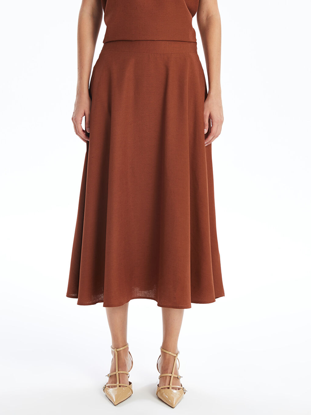Plain Linen Blend Women's Skirt with Elastic Waist -S4JE34Z8-JSE