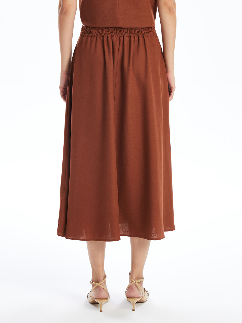 Plain Linen Blend Women's Skirt with Elastic Waist -S4JE34Z8-JSE