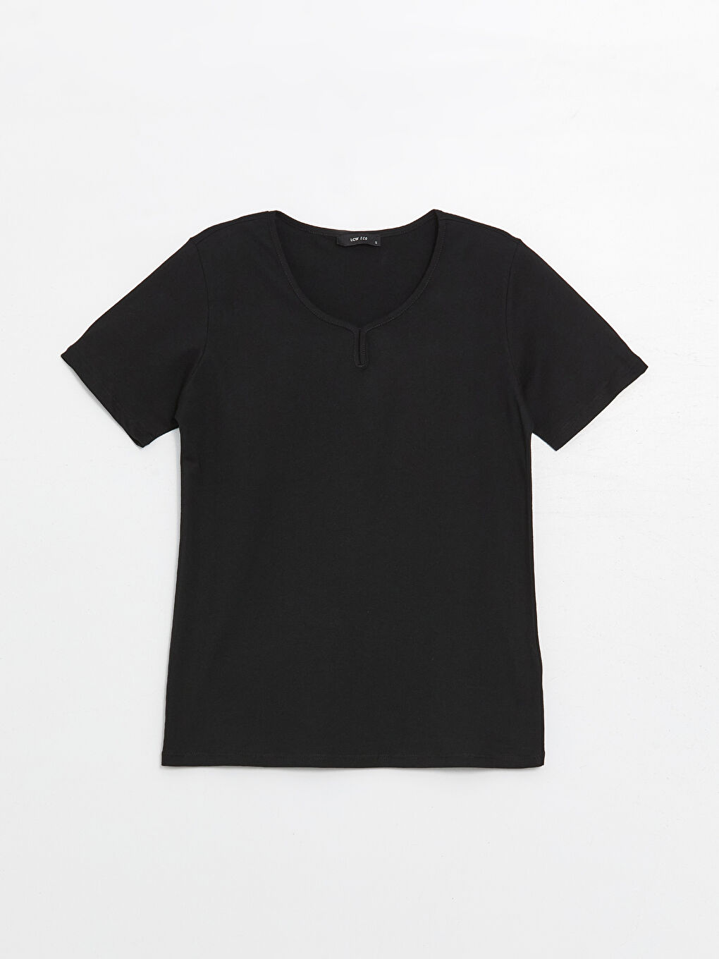 Siyah Bisiklet Yaka Düz Kısa Kollu Kadın Bluz-5