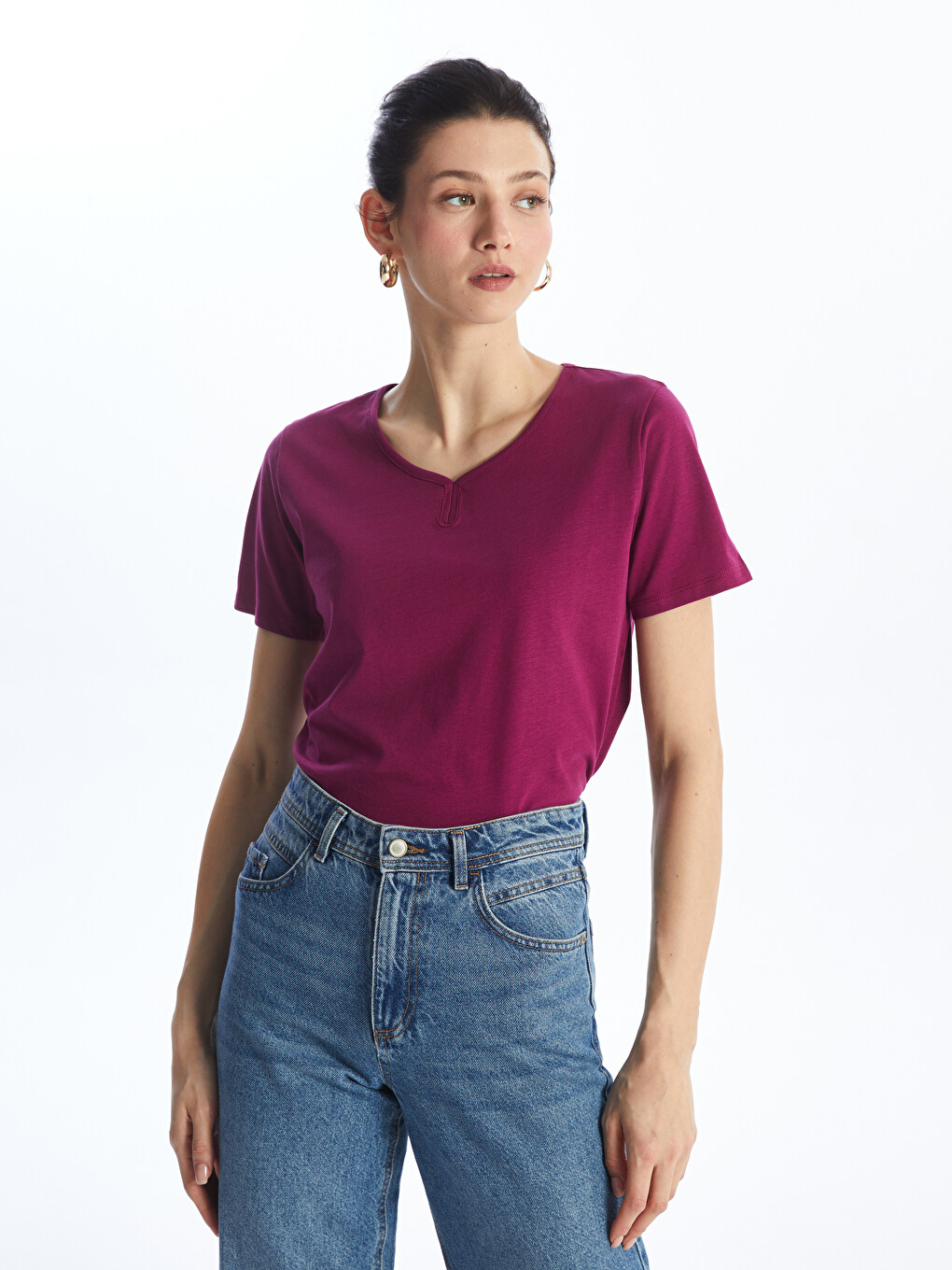 Crew Neck Plain Short Sleeve Women's Blouse