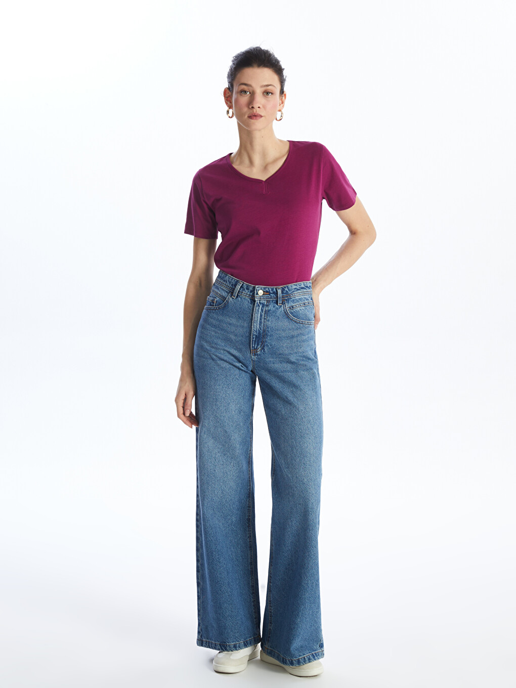 Crew Neck Plain Short Sleeve Women's Blouse-2